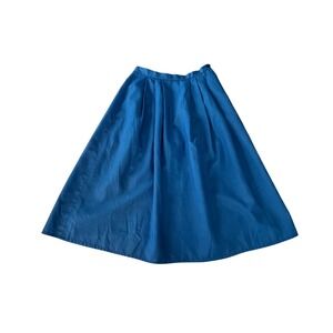 Vintage 50s Blue Pleated Midi Skirt with Pockets A-Line High Waist 27 Inch Waist